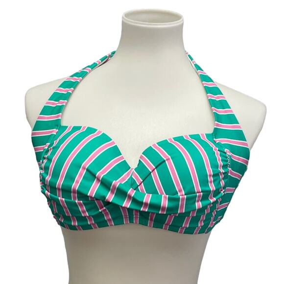 New Draper James Womens XL Striped UPF 50 Neck Back Tie Halter Swim Top ONLY - Picture 1 of 4